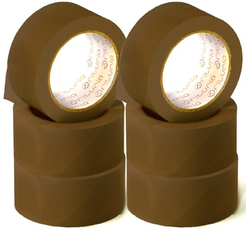 OFITURIA Cinta Adhesiva, Cinta Embalar ideal para Embalaje de Cajas de Cartón, Envíos y Mudanzas, Pack de 6 Rollos de Cinta Marrón, Precinto Adhesivo Seguro y Resistente (Marrón)