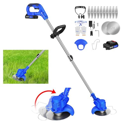 Desbrozadora Eléctrica con Cuchilla De Metal De 21v, Desbrozadora Potente De 10000rpm con Batería Y Cargador, Desbrozadora Eléctrica Telescópica con 24cm De Diámetro De Corte, Batería De 1 * 1500mAh