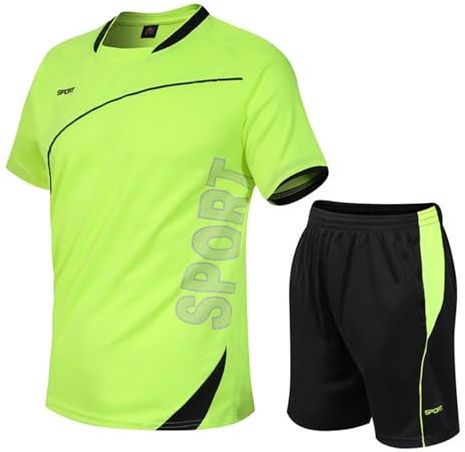Adixun Pojkar fotbollskit barn sport fotboll jersey set barn fotbollsträning shorts och t-shirt set gym tennis skola pe kit, gRÖN, 7-8 Years