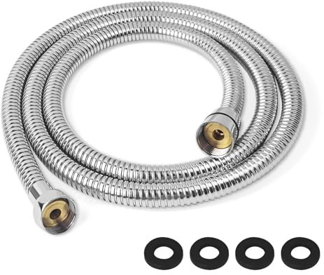 Dachiy Duschschlauch 1,50 m, flexibler Brauseschlauch mit Knickschutz, Handbrause schlauch, Auslaufsicherer inkl. Dichtungsringe, universal,verdrehsicher, Edelstahl Duschschlauch, Silber