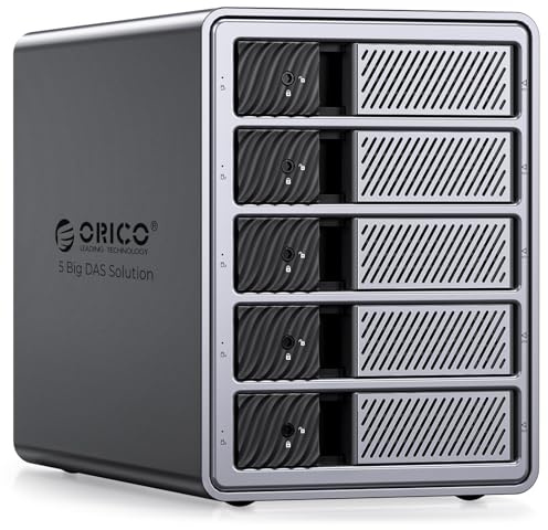 ORICO 5-Bay 40Gbps Aluminium HDD-Dockingstation für 3,5 Zoll HDD bis zu 5X 22TB, mit DP-Anschluss und USB-C Erweiterungsport, ohne Festplatte (Modell 9858T3)