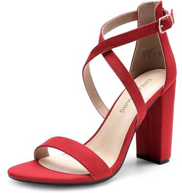 DREAM PAIRS 4 inch High Heels for Women Chunky Block Cross Strap Open Toe Dress Sandals for Wedding Bridal Evening Homecoming Prom,Size 5.5,Red,DWUMHS2502