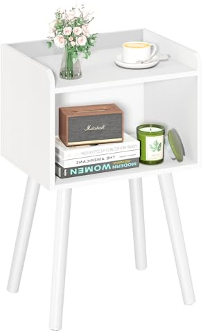 Yoobure Mid Century Modern Nightstand for Small Spaces - Small Side Table with Storage Shelf, Wood End Table Night Stand, Vintage End Tables Living Room, Minimalist Side Tables for Bedroom Dorm Office