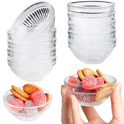 Jogoico 10 Pièces Mini Bols en Verre 75ml Minuscule Bol de Préparation Sauce Rond Servir Condiment Pots Réutilisable Empilable Dessert Ingrédients de Cuisine Rassemblements