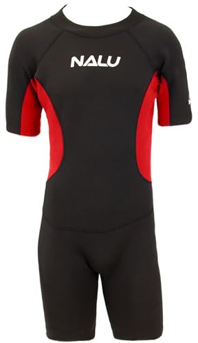 Red Kids Shortie Wetsuit 30 Chest - 3mm Neoprene Stretchy Swimming Surfing Diving Skin - Shorty Wet Suit for Boys & Girls Aged 10-11 Years