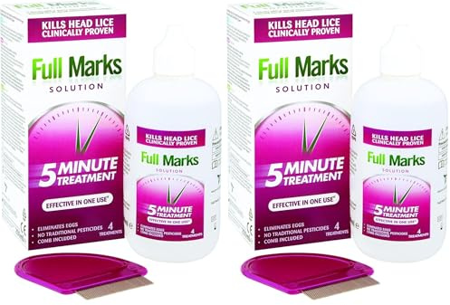 Full Marks 200ml Head Lice Solution - Simple 5-Minute Formula, Eliminates Lice & Eggs, Includes Comb, Effective Scalp Care in One Use, Fast-Acting Treatment (Pack of 2)