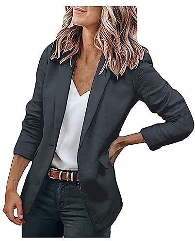 Women's Blazer Suit Elegant Long Sleeve Jackets Business Casual Work Office Blazer Jacket Suiting & Blazers Cardigans with Pockets Button for Ladies Grey M