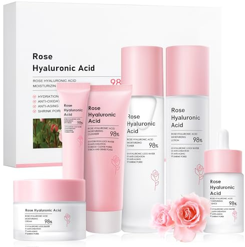 Kit per la Cura della Pelle,Set Cura Viso 6 Pezzi, Kit Idratante Completo con Crema, Siero, Lozione,Set Skincare Viso,Pelle Luminosa, Idratata e Protetta, Ideale Casa e Viaggio