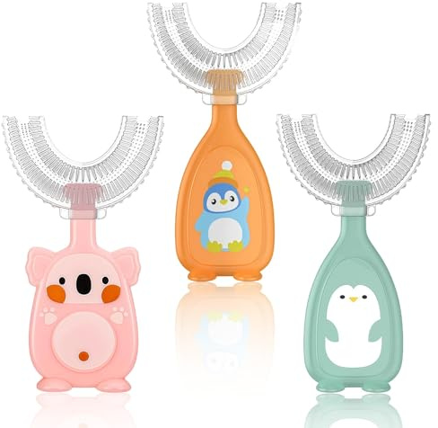 Piezas Cepillo de Dientes Infantil en Forma de U para Niños 2-6 Años Cabezal de Silicona Suave Grado Alimenticio Limpieza Oral 360° Cepillo Manual Bebés y Niños l Cuidado Bucal Masaje de Encías
