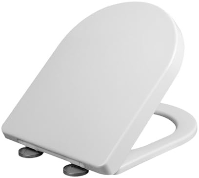 SXDMOUBK Asiento de Inodoro con Cierre Suave en Forma de D y Sistema de liberación rápida para facilitar la Limpieza, Tapa Blanca, bisagras Ajustables, Asiento de plástico, 35 * 46 cm