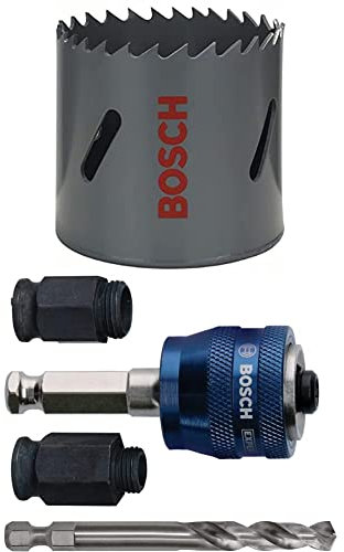 Bosch Professional Lochsäge HSS Bimetall für Standardadapter (für Metall, Aluminium, rostfreiem Edelstahl, Kunststoffen und Holz, Ø 54 mm) + 4-tlg. Power Change Plus Starter Kit Set