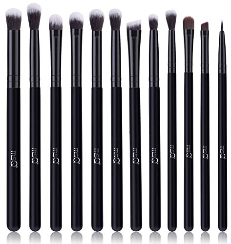 MSQ Eyeshadow Brushes 12Pcs Professional Eye Makeup Brush Set,Eye Makeup Brushes Set for Concealer, Eyeliner, Eyelash,Eyebrow, Blending, Contour (Pure Black)