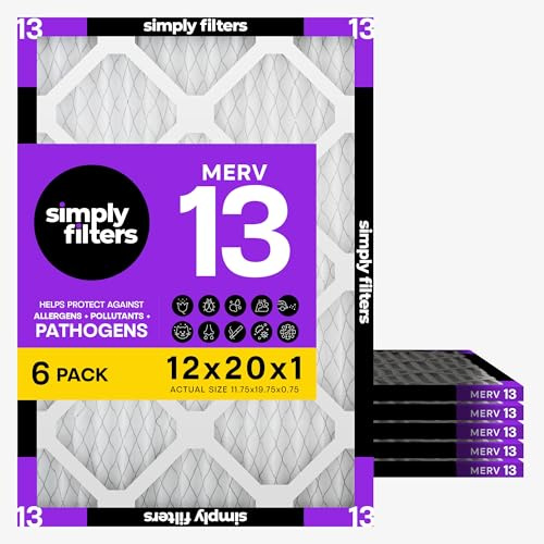 Simply 12x20x1 Air Filter, Merv 13, MPR 1500, 6 Pack, Furnace Air Filter for HVAC (Actual Size: 11.75x19.75x0.75) DUST, Pet, & Allergy Control