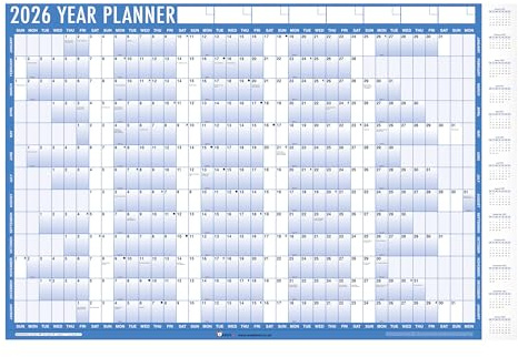2026 A1 Wall Planner – Large 85cm x 58cm Laminated Year Calendar with Stickers, Adhesive Dots & Dry Wipe Pen – Blue & White | Reusable Wall Chart for Home, Office or School