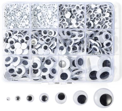 Bflaae 764pcs Black Wiggle Googly Eyes Self Adhesive, 4mm 6mm 8mm 10mm 12mm 15mm 20mm Large and Small Googly Eyes for Crafts