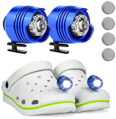 MXJFYY 2 Fari per Croc, 3 Modalità Regolabili Alla Luce, IPX5 Impermeabile Croc Fari, Passeggiate Escursioni Campeggio Accessori Scarpe Regali di Compleanno per Le Vacanze per Adulti Bambini（Blue）