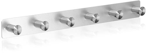 RICOO 1 x Wandgarderobe Metall Garderobenhaken MH025S-6 Hakenleiste 6 Edelstahl Haken zum Einhängen Garderobenhakenleiste Kleiderhaken Wand Handtuchhaken zum Bohren Garderobenleiste Metallhaken
