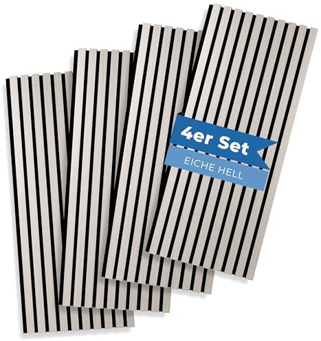 PROVISTON Akustiska paneler, trä, 3D-väggpaneler, ek ljus, 120 x 60 cm, 18 mm, MDF-träribbor på filt, ljudabsorberande, väggdekoration vardagsrum, sovrum, kök – set om 4