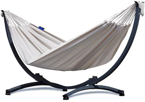 Potenza Hängematte mit Gestell I Stabiler Rahmen 200kg - 250cm Balkon I Hängematte 200x120cm I Indoor Outdoor Garten Pool Terrasse Stahl (Basic Gestell Graphit, Ecru)