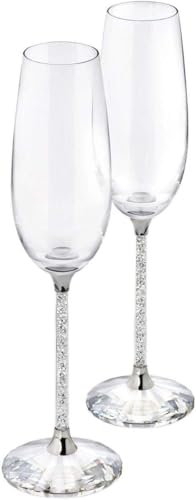 Crystallized Champagne Flute Glasses, Prosecco Glasses, Set of 2, Crystal Filled Box, Diamante, Crushed Diamond Display, 22cm