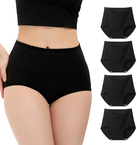 WEASIC Lot Culotte Femme Coton Taille Haute Slip Femme Coton Culottes Lot de Culotte Invisible Culottes, Shorties et Strings Grande Taille sans Couture sans Complexe (Pack of 4 - Black, M)