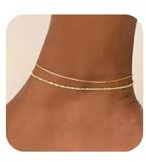 BelleVive Lot de 2 Bracelets de Cheville plaqués Or 14 carats pour Femmes, résistants à l'eau, chaîne Fine à Chevrons, en Acier Inoxydable Anti-tarnissement