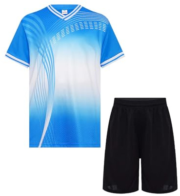 Oyolan Barn pojke set sport tröja och shorts fotboll basket träningsoverall sommar uniform fotboll, D Ljusblå, 11-12 ans