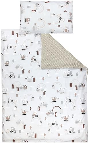 TupTam Kinder Bettwäsche Gemustert 2-Teilig Wendebettwäsche, Farbe: Traktoren/Regenbögen/Beige/Punkte, Größe: 135x100 cm