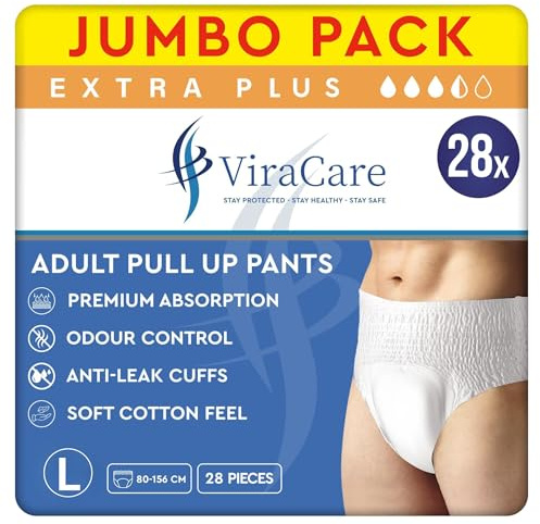 28 x Extra Plus Incontinence Pants Women and Men, Adult Nappies | Premium Absorption, Anti-Leakage, Soft-Stretch Waistband, Breathable, Discreet Fit, Adult Diapers, Large Size (2 Packs of 14)