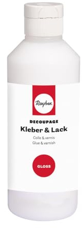Rayher Decoupage Kleber & Lack gloss, glänzend, Flasche 250 ml, Papierkleber, für Decoupagepapiere, Collagen, Mixed-Media Technik, transparenter Kleber und Schutzlack in einem, 35102000