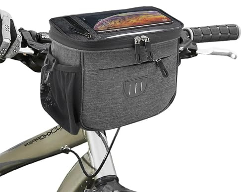 Sac de Guidon Avant de Vélo avec écran Tactile Réglable et Bandoulière,Sacoche Guidon Panier Velo 5L Sac Avant Sacoches de Guidon ,Sac de sport à bandoulière,5L de Panier de Vélo Étanche.