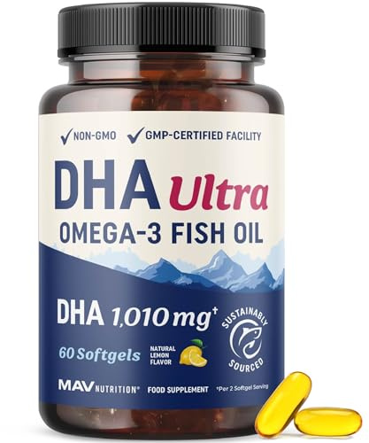 DHA Ultra 1,010MG | Prenatal Development, Brain & Cognitive Health Support | Omega 3 Fish Oil | 1,414MG Total Omega-3s | High Strength DHA Supplements | Sustainably Sourced, Gluten-Free | 60 Ct.
