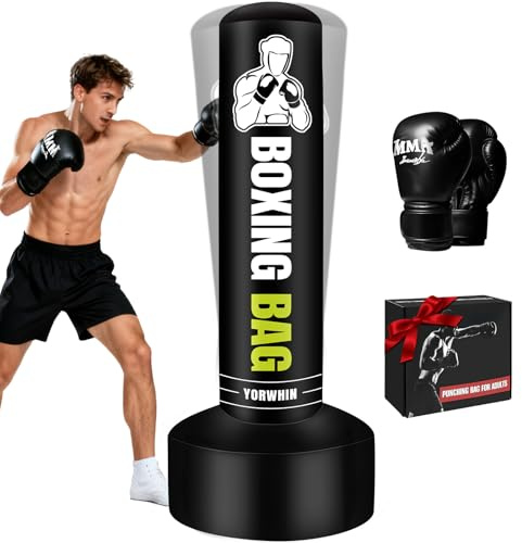 Sac de Frappe Lourd autoportant pour Adultes, Sac de Frappe Debout de 177,8 cm, Sac Lourd avec Gants de Boxe, équipement d'entraînement de Boxe, Sacs de Kickboxing pour débutants, MMA, Fitness, Gym à