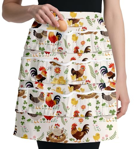 CUTHOLLOW Chicken Flowers Egg Collecting Apron for Adlut, Women, Housewife, 18 Deep Pockets Hen Egg Gathering Holding Apron with Elastic Closures for Farmhouse, Kitchen, Restaurant
