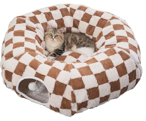 Opdestn Tunnel Panier pour Chat - Nid pour Animal De Compagnie Lavable avec Balle - Jouet Tunnel De Jeu avec Caverne,pour Chiot Petit Animal Chien Lapin Chambre Salon Balcon Appartement Dortoir Hiver