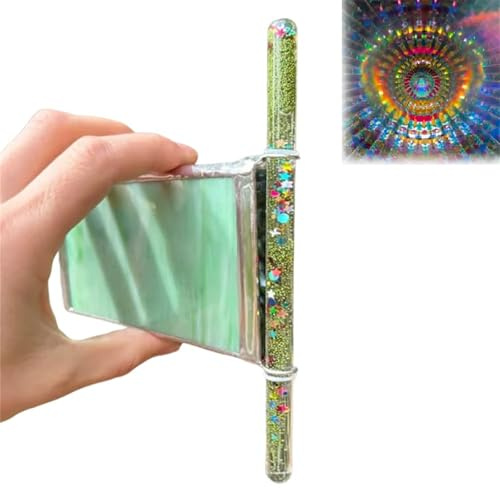 Mini caleidoscopio in vetro colorato AuraScope, caleidoscopio in vetro colorato con prisma triangolare fatto a mano con bacchetta glitterata, regalo artistico per la visione della luce per relax (#C)
