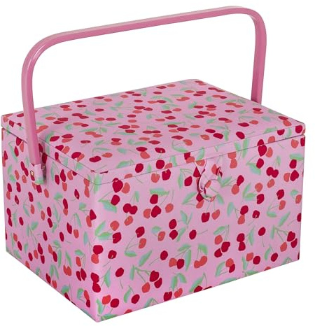 Hobby Gift Large Sewing Box Organiser with Handle - Sewing Storage Box, Craft Storage Boxes with Compartments for Tools and Accessories - 23.5 x 31 x 20cm, Cherry