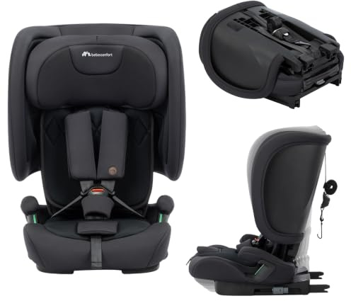 Bebeconfort Ever & Go i-Size, Seggiolino Auto 9-36 kg Evolutivo, 15 Mesi - 12 Anni, 76-150 cm, Seggiolino Auto Pieghevole ISOFIX, Leggero e Compatto (6kg), 15 Posizioni Poggiatesta, Full Black