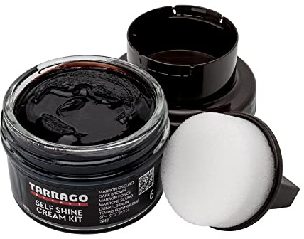 Tarrago | Self Shine Cream Kit 50 ml | Crema Nutritiva de Ceras Naturales Para Dar Brillo al Calzado de Piel, Cuero Liso, Natural o Sintético | Con Esponja Aplicadora (Marrón Oscuro 06)
