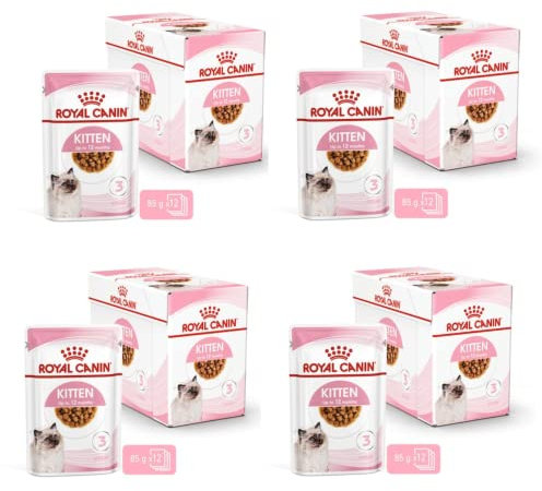 ROYAL CANIN Kitten Nassfutter | 4er Pack | 4 x 12 x 85 g | Feine Stückchen in Soße | Alleinfuttermittel für Kitten | Speziell für Katzenwelpen ab der zweiten Wachstumsphase bis zum 12. Monat