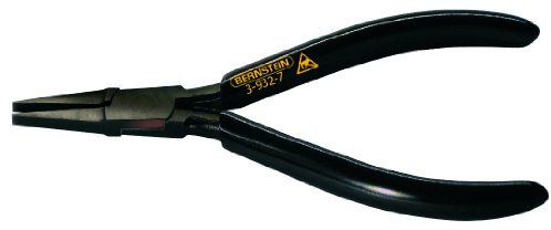 Bernstein 3-932-7 - Alicates planos (puntas cortas, ESD, bruñidos, con aislamiento desviador de electricidad), color negro