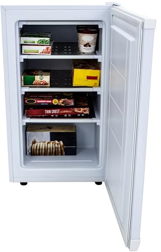 Avanti Upright Freezer Compact Design with 3 Fixed Metal Shelves, Reversible Door Adjustable Temperature Control and Flush-Back Design Perfect for Home, Office, Basements & More, 2.8-Cu.Ft, White