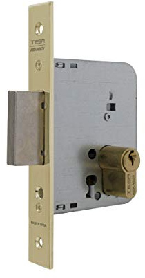Tesa Assa Abloy 203140HL Cerradura De Embutir Para Puertas De Madera Con Cilindro Latonado Entrada 40 mm, Frente Cuadrado 2031