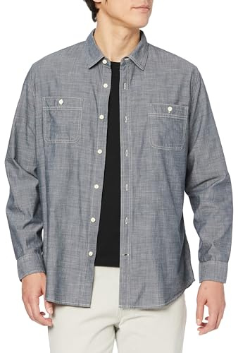 Amazon Essentials Chemise en Chambray à Manches Longues Coupe Régulière Homme, Gris, XXL