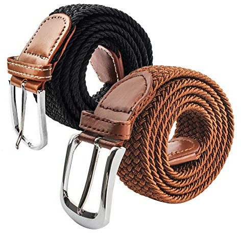 Lalacolorful 2x Élastique Ceintures Femme Homme Tressées Extensible pour Jeans Boucle Alliage pour Hommes et Femmes (B)