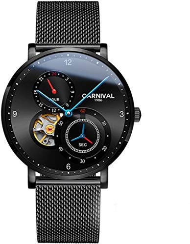 Automático Mecánico Relojes de los Hombres Negocio Tourbillon Hueco Diseño Muñeca Reloj Moda Ocio Pendiente de Hombres,Black-A