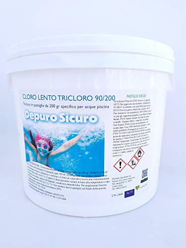 Depuro Sicuro kg 10 Cloro Lento, tricloro 90/200 compresse Pastiglioni da 200 gr, cloro attivo 90%