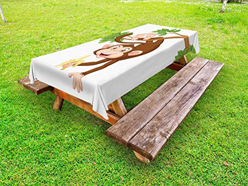 ABAKUHAUS Dibujos Animados Funda Nórdica, Mono con el árbol de plátano, de Tela Estampado Decorativo Apto Lavadora, 145 cm x 210 cm, El Chocolate Blanco