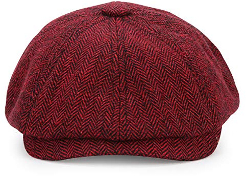 KeepSa - Cappello baker da uomo, basco a 8 pannelli, con visiera, in tweed, stile irlandese/newsboy, per uomini e donne, motivo: spina di pesce, Rosso vinaccia, 7 1/8/7 1/4