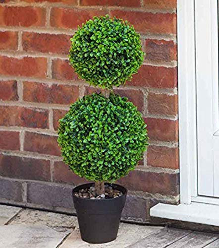 Garden Mile Topiary Tree Ball Boxwood Ornaments: Faux Plants for Indoor/Outdoor Decor. Double or Treble Bobble Design. Perfect for Doorways, Porches, or Decking!